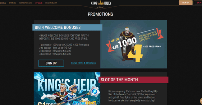 King Billy Casino Promotions